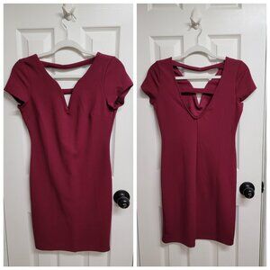 Burgundy deep v neck cocktail dress, small